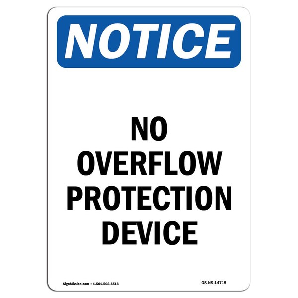 OSHA Sign, No Overflow Protection Device, 5in X 3.5in Decal, 10PK, 3.5" W, 5" H, Portrait, PK10